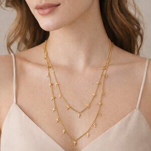 Express Gold Tone Layered Cross Necklace